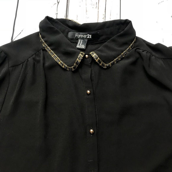 Forever 21 black button down blouse w gold details - Picture 4 of 8